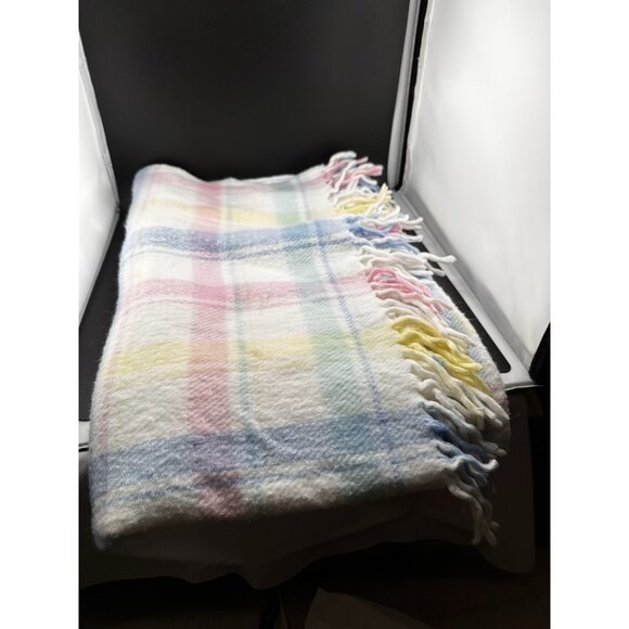 Vtg Baby Security Blanket JC Penney Made In USA 100% Acrylic Pastel Fringed 1980 - Picture 10 of 15